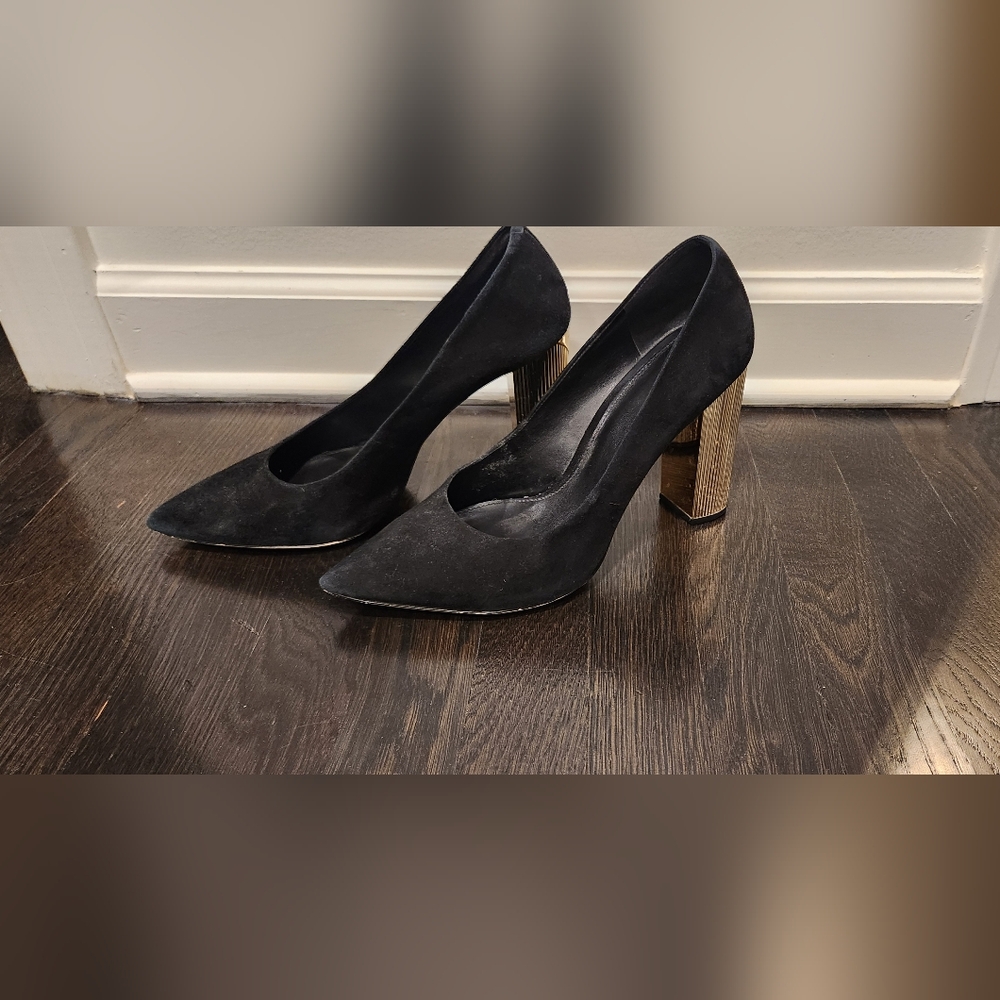 Michael Kors Womens Black Suede Gold high Heels size 10M